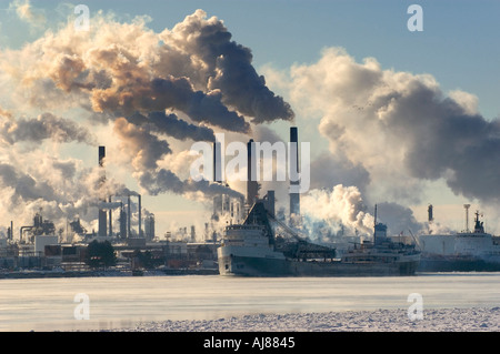 Serious air pollution from the chemical valley in sarnia ontario canada bordering the united states at port huron michigan Stock Photo