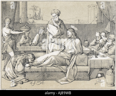 Mary Magdalene washing the feet of Jesus Christ. Basilica of the Stock ...