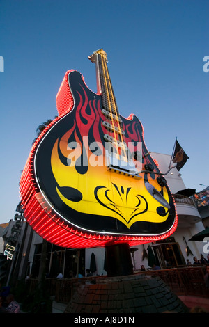 USA Los Angeles California Universal Studios 78 Foot Neon Fender Stratocaster Guitar Outside the Hard Rock Caf Stock Photo