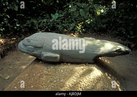 El Delfin or The Dolphin Olmec sculpture, Parque Museo La Venta archaeological park museum,  Villahermosa, Tabasco, Mexico Stock Photo