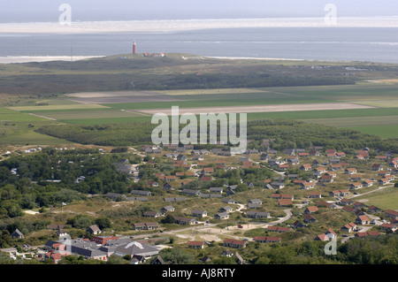 Texel aerial view on the lighthouse of de Cocksdorp and Vlieland and the de krim holiday bungalow park Stock Photo