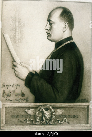 Fascist leader Benito Mussolini. 1924 (drawing) Our beautiful pictures are  available as Framed Prints, Photos, Wall Art and Photo Gifts