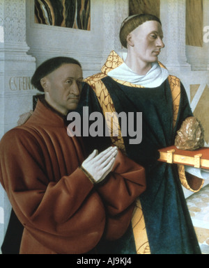 Jean Fouquet, painting, Etienne Chevalier with St. Stephen, 1452-1458 ...