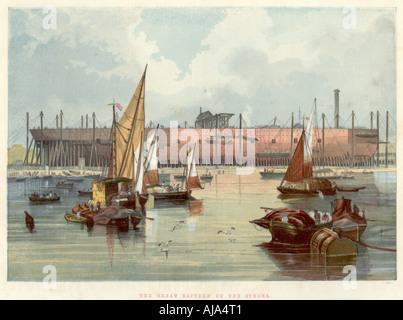 'Great Eastern' on the stocks at Millwall on the Thames, 1857. Artist: Unknown Stock Photo