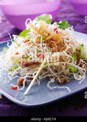 A plate of Thai Mee Krob Vermicelli noodles with sweet and sour sauce Stock Photo