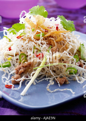 A plate of Thai Mee Krob Vermicelli noodles with sweet and sour sauce Stock Photo