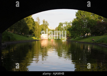 Passing under a bridge at Riga's City Canal, Latvia, EU Stock Photo