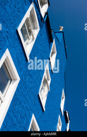 Blue building against a blue sky. Tobermory, Isle of Mull, Scotland Stock Photo