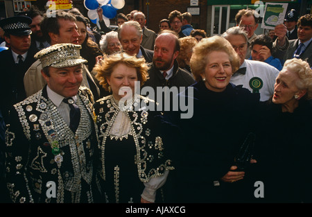 Ex Prime Minister Margaret Thatcher campaigns in South London during John Major s victorious 1992 election Stock Photo