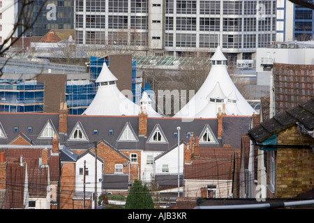 Street in Swindon overlooking Swindon town centre and the tented market Stock Photo