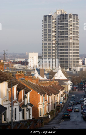 Street in Swindon overlooking Swindon town centre and the tented market Stock Photo