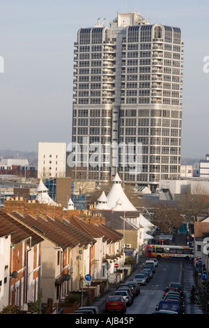 Street in Swindon overlooking Swindon town centre and the tented market Stock Photo