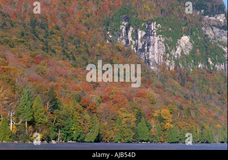 Wooded Slope on the bank of Lake Willoughby Vermont USA. Stock Photo