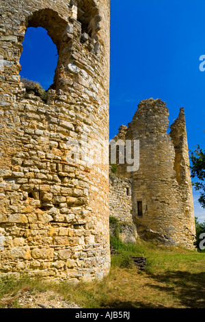 Stone walls of the medieval Le Chateau de Roussillon at St Pierre Lafeuille near Cahors in Quercy south western France Stock Photo