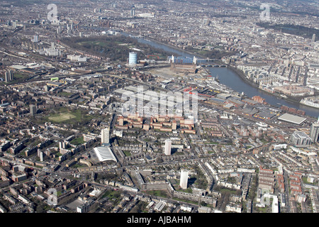 Aerial view north west of Battersea and Chelsea Battersea Park and Power Station London SW11and SW3 England UK High level obliq Stock Photo