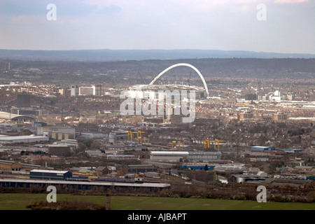 Aerial view north west of Wembley Stadium and suburban buildings London HA9 England UK Stock Photo