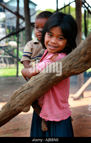 Khmer children at the village of Kompong Phhluk, Tonle Sap, Nr Siem Reap, Cambodia Stock Photo