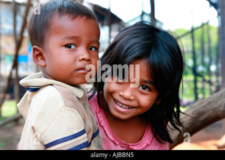 Khmer children at the village of Kompong Phhluk, Tonle Sap, Nr Siem Reap, Cambodia Stock Photo