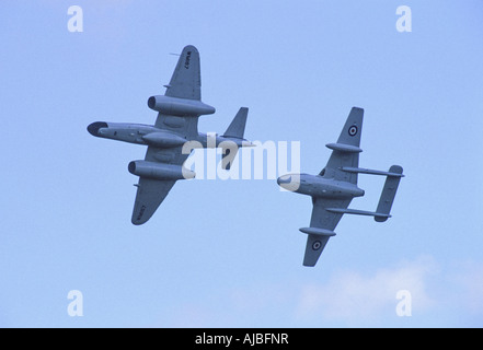 The formation flight of  and Gloster Meteor de Havilland Vampire DH 115 Stock Photo