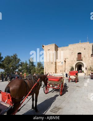 Horsedrawn carriages outside the Palau de l'Almudaina (Royal Palace), Historic City Centre, Palma, Mallorca, Spain Stock Photo