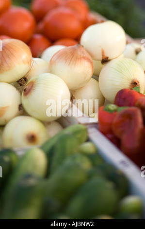 Onions and other vegetables at the Farmers Market Stock Photo