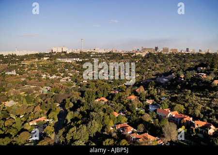 Aerial View of Houses and Johannesburg CBD in Background Stock Photo