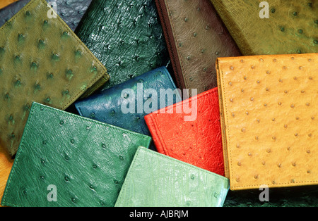 Colourful Ostrich Leather Purses Stock Photo