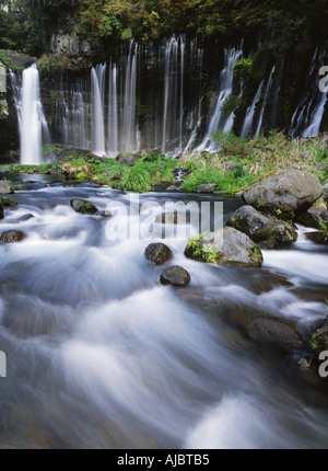 Shiraito waterfalls at the foot of Mount Fuji or Fujiyama in Japan Stock Photo
