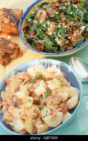 Fruit Health Bread;Spinach Salad and Potato Salad Stock Photo