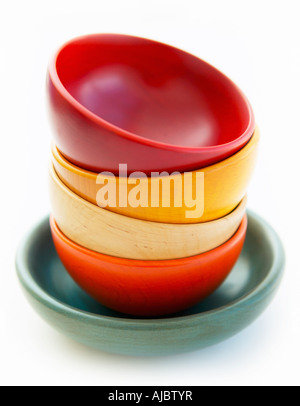 Colourful Wooden Bowls - Stacked Stock Photo