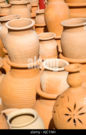 Clay pots in market, Deira, UAE Stock Photo
