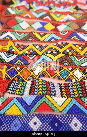 Dispaly of Brightly Coloured African Traditional Beaded Wristbands Stock Photo