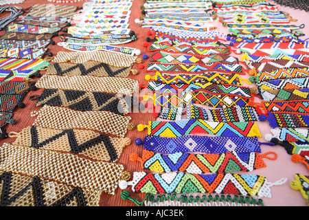 Dispaly of Brightly Coloured African Traditional Beaded Wristbands Stock Photo