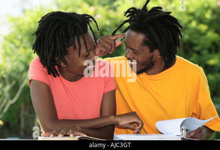 Young Student Couple Studying Together Stock Photo