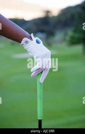 Close Up of Womans Hand on Golf Club Stock Photo