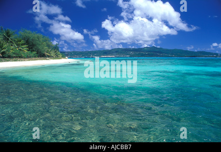Crystal clear waters Pacific beach Managaha Island Saipan Northern Marianas Islands Pacific Ocean Stock Photo