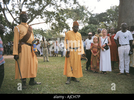 Two of the Kabaka s Guards escorting the King of Buganda at a function in Entebbe Uganda East Africa Stock Photo