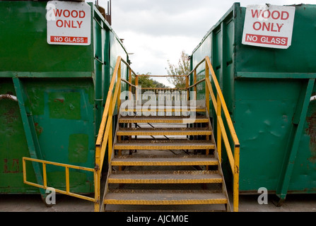 Skips for recycling wood at the Civic Amenity Site Skelmersdale Lancashire UK Stock Photo