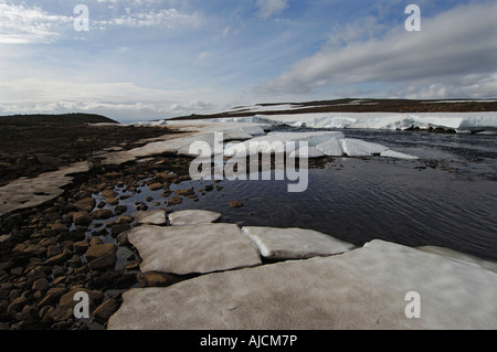 Spring melt in the Miohusaa river above the town of Egilstadir east Iceland Stock Photo