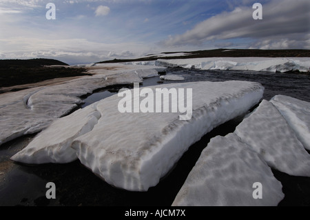 Spring melt in the Miohusaa river above the town of Egilstadir east Iceland Stock Photo