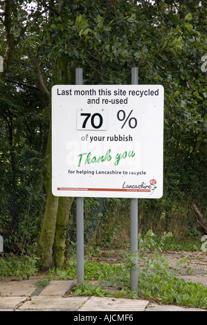 Recycling success sign at the Civic Amenity Site Skelmersdale Lancashire UK Stock Photo