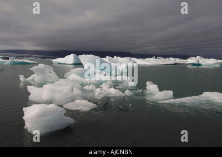Icebergs in the Jokulsarlon lagoon at the foot of the Breidamerkur glacier south east Iceland