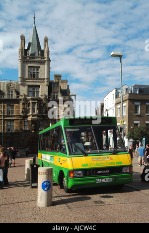 Cambridge university town Stagecoach gas powered City Centre Shuttle bus passing over automated rise and fall bollards Stock Photo
