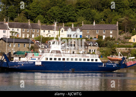 UK Northern Ireland County Down Strangford Ferry boat moored on the harbour Stock Photo