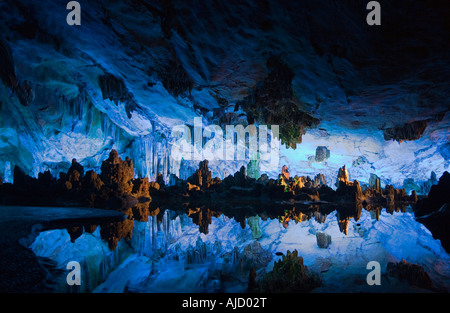 the interior of the Reed Flute Cave in Guilin China Stock Photo