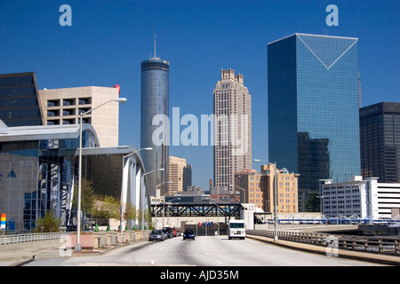 A view of downtown Atlanta Georgia with Philips Arena at left Stock Photo