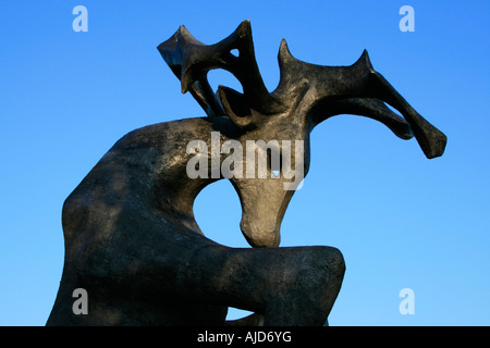 stag sculpture in aluminium by sculptor Edward Bainbridge Copnall originally place in victoria now moved to maidstone kent Stock Photo