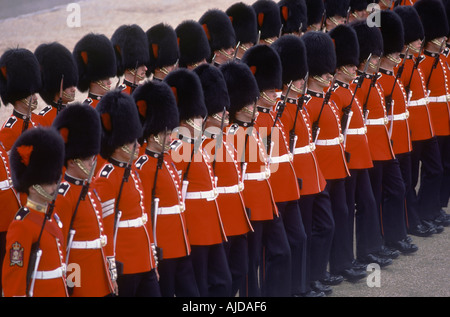 British soldiers in ceremonial uniform London Uk circa June 1985  Horse Guards Parade, London Trooping the Colour. 1980s UK Stock Photo