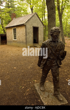 Concord MA Massachusetts Walden Pond State Reservation Replica of Henry David Thoreau's house Stock Photo