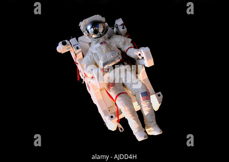 Simulated astronaut in space at The Cite des Sciences at de l'Industrie at La Villette Park in Paris, France Stock Photo